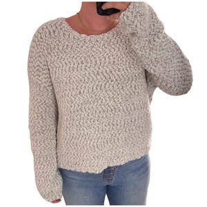 KAISELY WOMEN’S POPCORN KNIT SIZE S PALE PINK-NATURAL COLOR LONG SLEEVE SWEATER